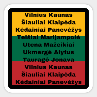 Lithuania Flag Colors with Cities Sticker